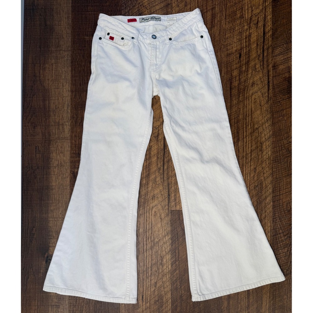 Vintage Y2K Paris Blues Womens Flare Jeans White Low Rise Stretch Denim Size 28